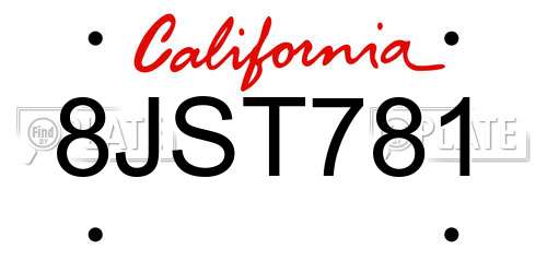8JST781 California License Plate