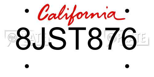 8JST876 California License Plate