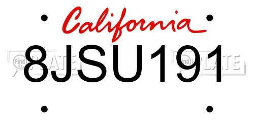 8JSU191 California License Plate