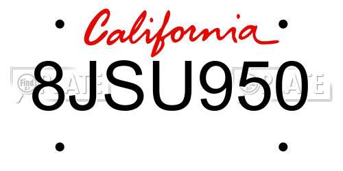 8JSU950 California License Plate