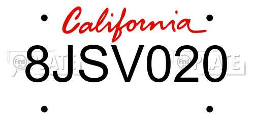 8JSV020 California License Plate