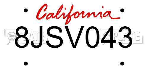 8JSV043 California License Plate