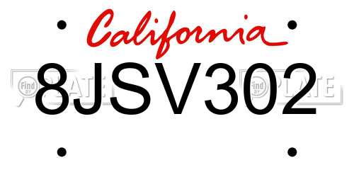 8JSV302 California License Plate