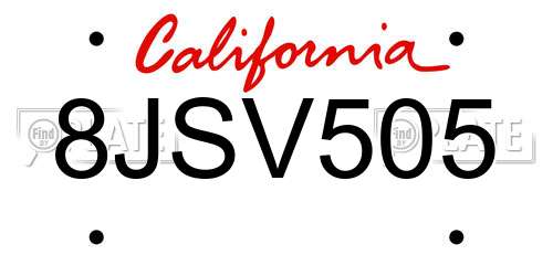 8JSV505 California License Plate