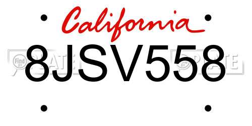 8JSV558 California License Plate