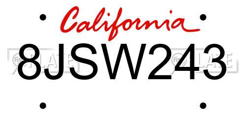 8JSW243 California License Plate