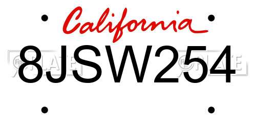 8JSW254 California License Plate