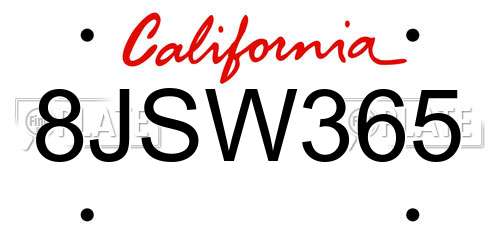 8JSW365 California License Plate