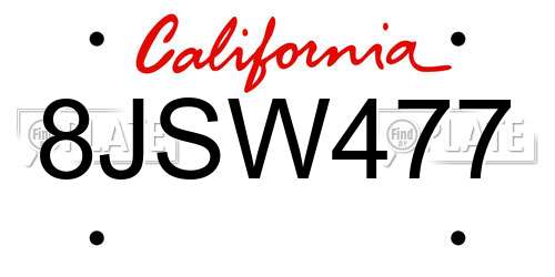 8JSW477 California License Plate