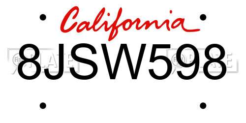 8JSW598 California License Plate