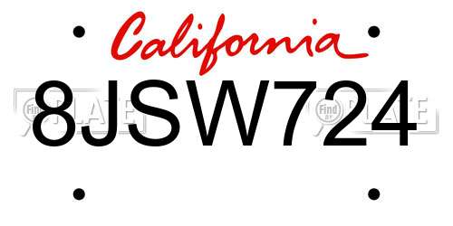 8JSW724 California License Plate