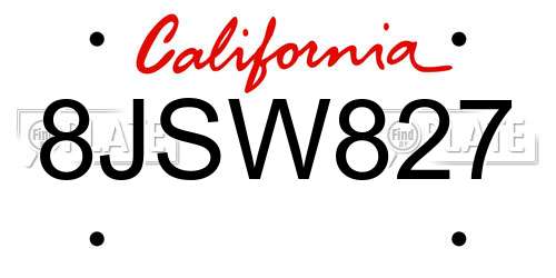 8JSW827 California License Plate
