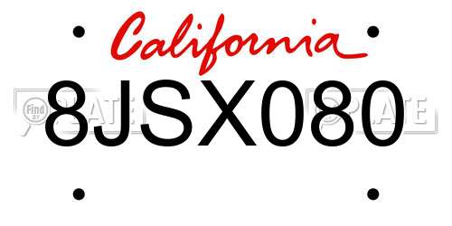 8JSX080 California License Plate