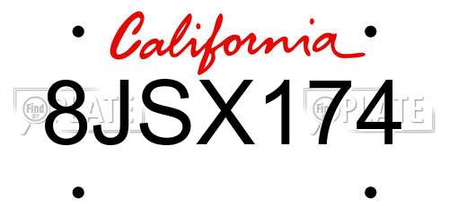 8JSX174 California License Plate
