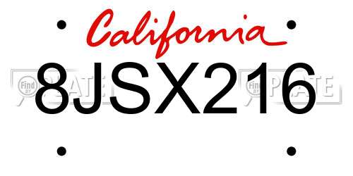 8JSX216 California License Plate