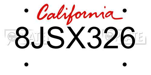 8JSX326 California License Plate