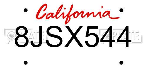 8JSX544 California License Plate