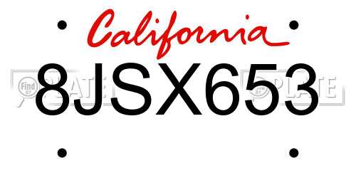 8JSX653 California License Plate
