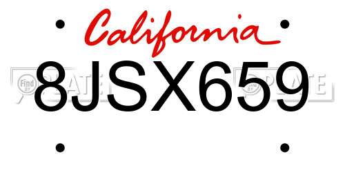 8JSX659 California License Plate