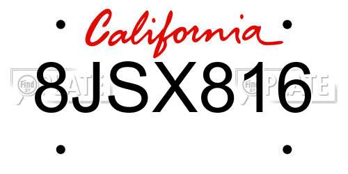 8JSX816 California License Plate