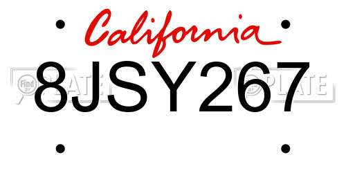8JSY267 California License Plate