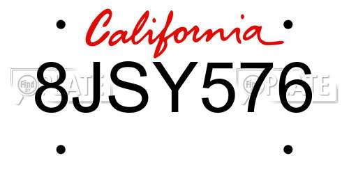 8JSY576 California License Plate