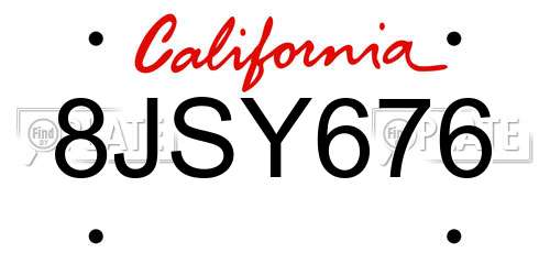 8JSY676 California License Plate