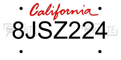 8JSZ224 California License Plate