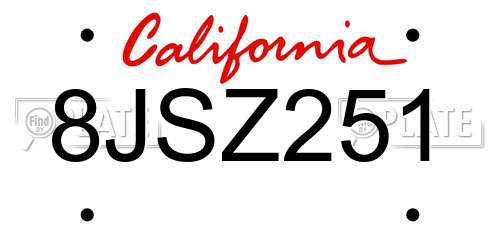 8JSZ251 California License Plate