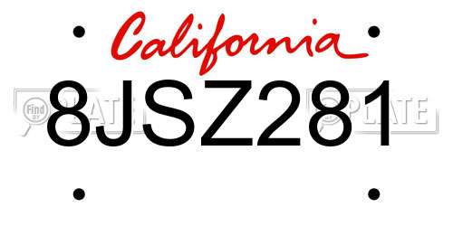 8JSZ281 California License Plate