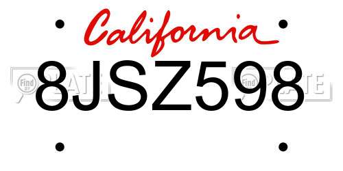 8JSZ598 California License Plate