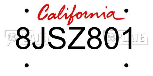 8JSZ801 California License Plate