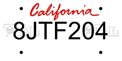 8JTF204 California License Plate