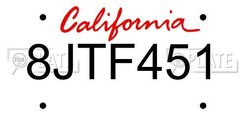8JTF451 California License Plate