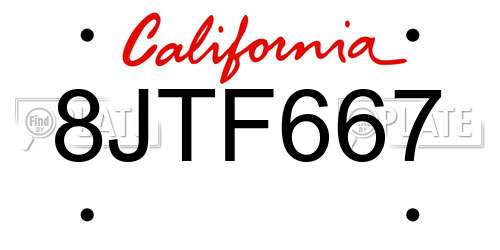 8JTF667 California License Plate