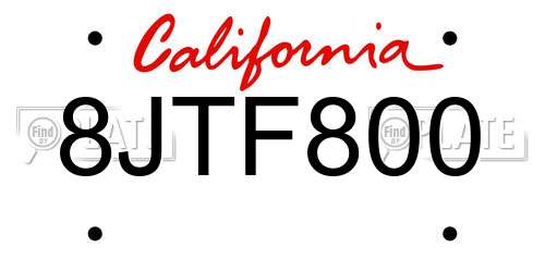 8JTF800 California License Plate