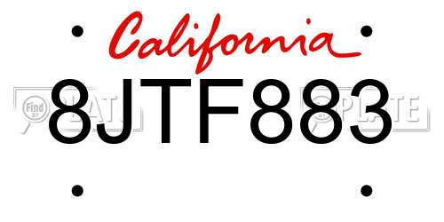 8JTF883 California License Plate