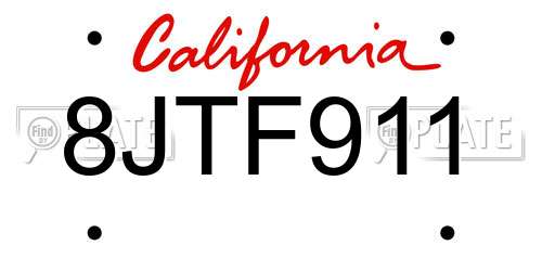 8JTF911 California License Plate