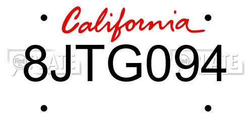 8JTG094 California License Plate