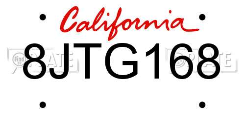8JTG168 California License Plate