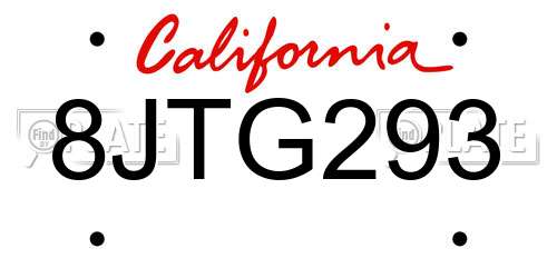 8JTG293 California License Plate