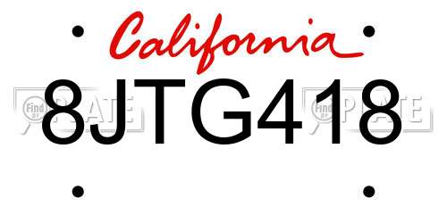 8JTG418 California License Plate