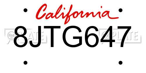 8JTG647 California License Plate