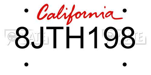 8JTH198 California License Plate