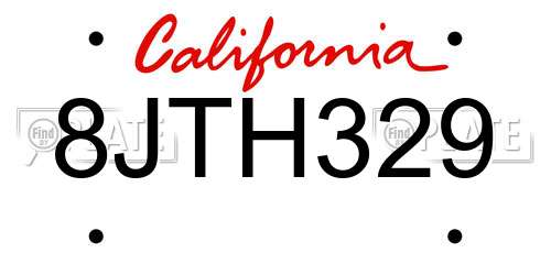 8JTH329 California License Plate