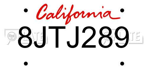 8JTJ289 California License Plate