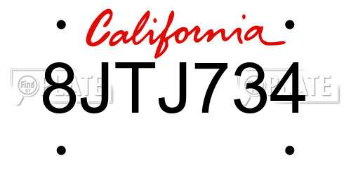 8JTJ734 California License Plate