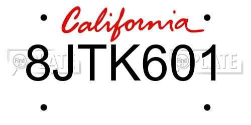 8JTK601 California License Plate