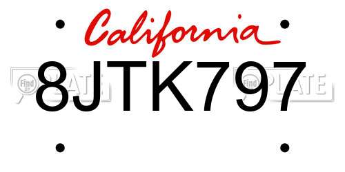 8JTK797 California License Plate