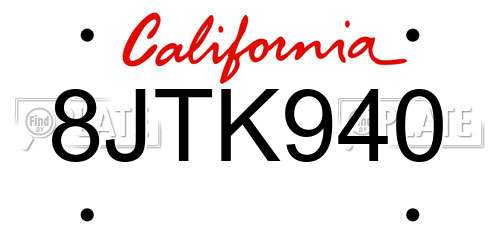 8JTK940 California License Plate